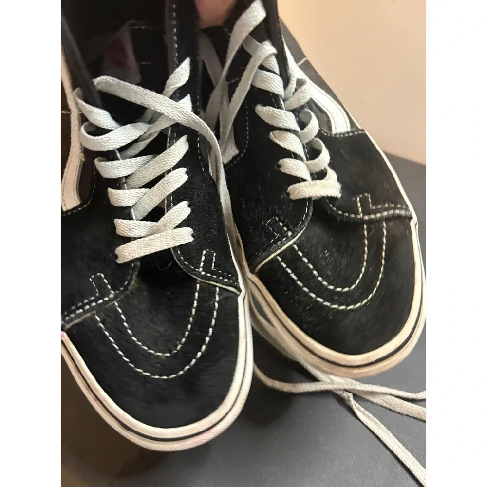 Vans Sk8-Hi High Top Skate Shoes Black White Suede Canvas Mens 6.5 Womens 8